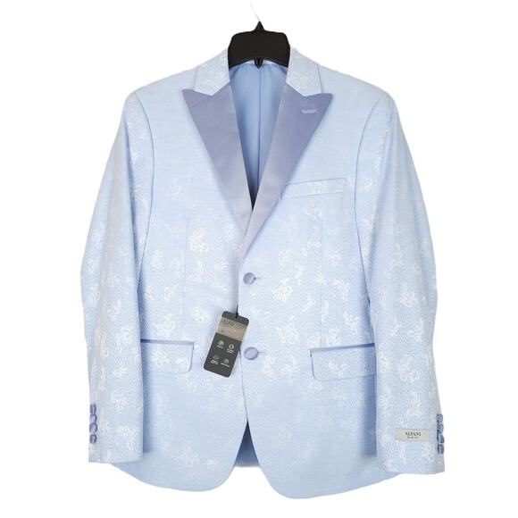 Alfani Men's Slim-Fit Stretch Sheen Floral Evening Jacket Blazer Blue 40L NWT - Picture 1 of 7